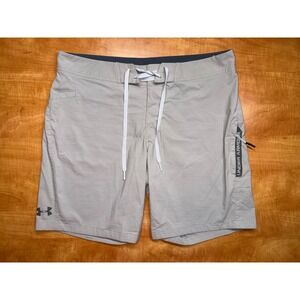 Under Armour HeatGear Board Shorts 34 Gray Swim Trunks Loose Fit 9 Inch Inseam